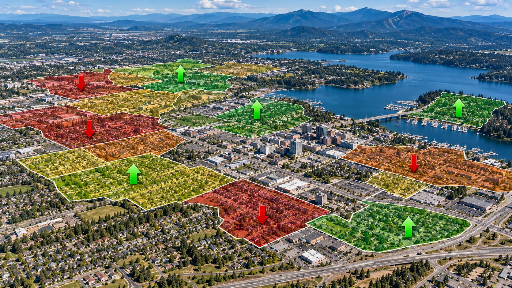 Illustrative neighborhood map showing areas of differing market conditions